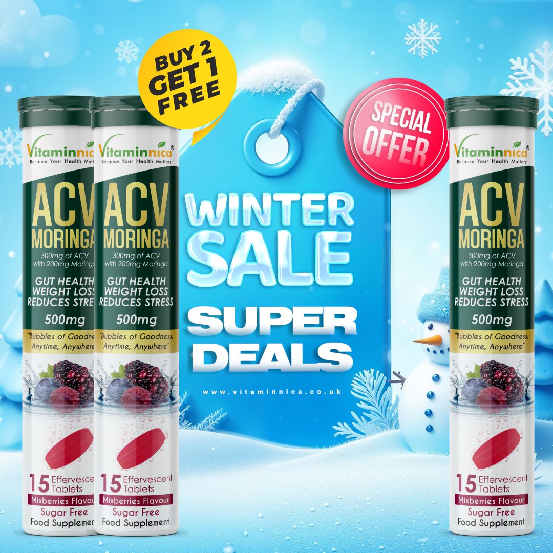 Vitaminnica ACV Moringa Effervescent- 15 Tablets Mixberries Buy 2 Get 1 Free | Supports Digestion, Detox & Weight Management