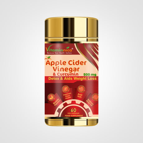 Vitaminnica Apple Cider Vinegar in red and gold container - Promotes Gut Health - 60 Capsules