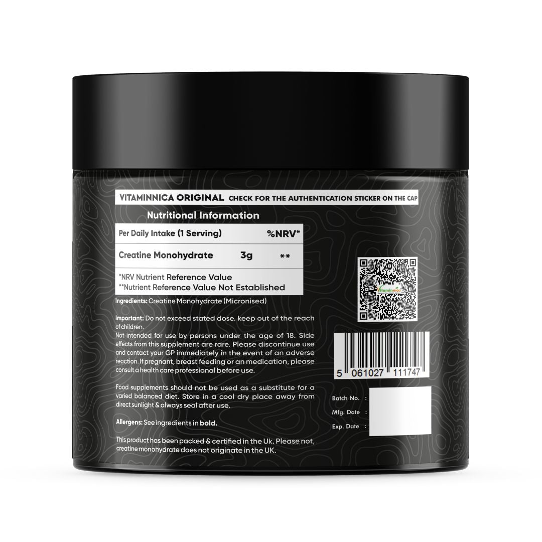 Vitaminnica Pure Creatine Monohydrate Powder- 33 Servings High Strength Formula for Men & Women | Premium Pre Post Workout Fitness Shake Supplement