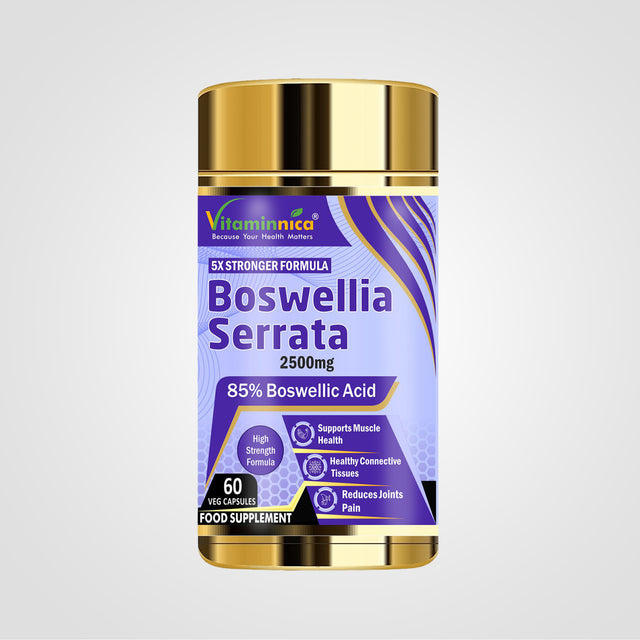 Vitaminnica Boswellia Serrata 2500mg (5:1 Extract) - 60 Vegan Capsules in a purple bottle