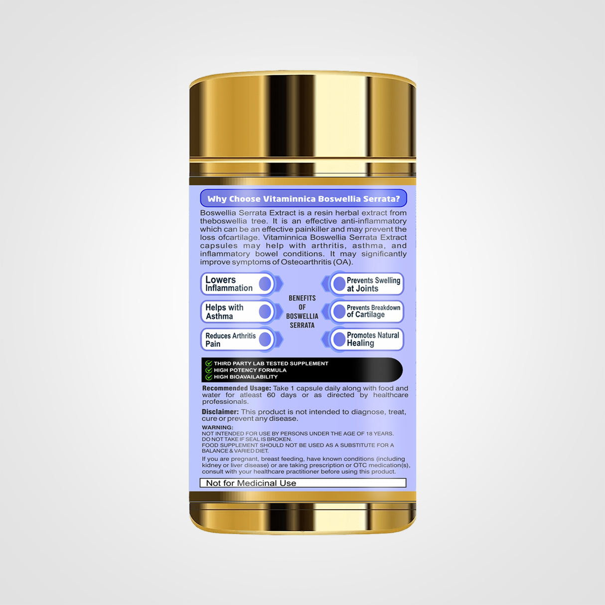 Vitaminnica Boswellia Serrata 2500 mg (5:1 Extrakt) – 60 vegane Kapseln