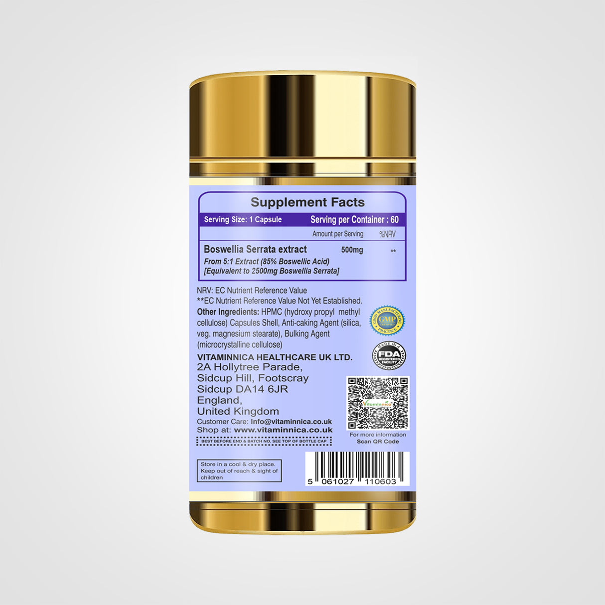 Vitaminnica Boswellia Serrata 2500 mg (5:1 Extrakt) – 60 vegane Kapseln