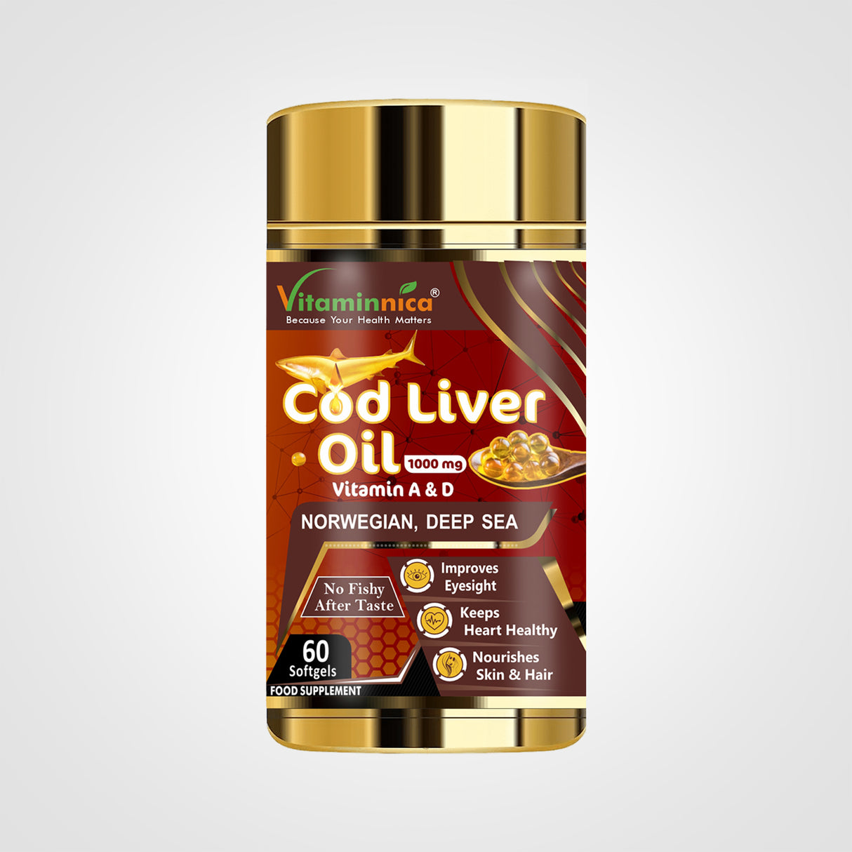 Vitaminnica Cod Liver Oil - Promotes Heart Health - 60 Softgels