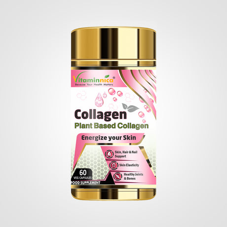 Pink bottle of Vitaminnica Plant Based Collagen with 60 capsules