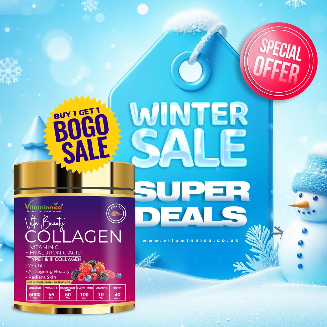 Vitaminnica Vita Beauty Premium Bovine Collagen Powder (Type I & III) || Black Friday Sale Offer | Hyaluronic Acid, Glutathione, Vitamin C, Biotin & Vitamin E | For Glowing Skin & Anti-Aging - 30 servings