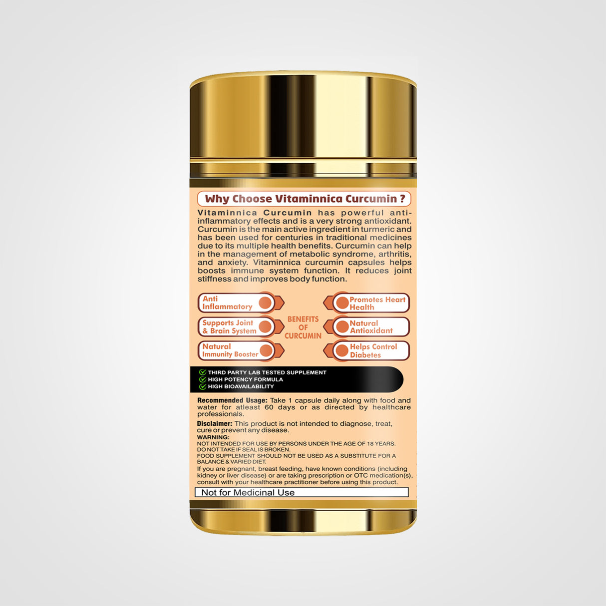 Vitaminnica Curcumin mit Piperin – Bessere Gelenkgesundheit – 60 Kapseln