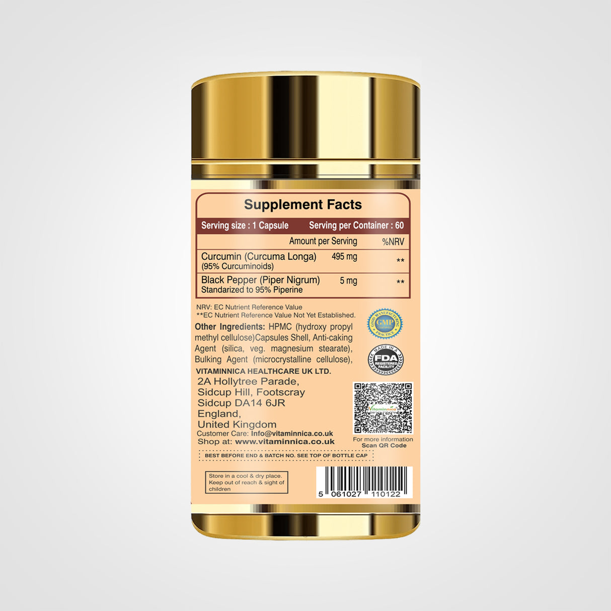 Vitaminnica Curcumin mit Piperin – Bessere Gelenkgesundheit – 60 Kapseln