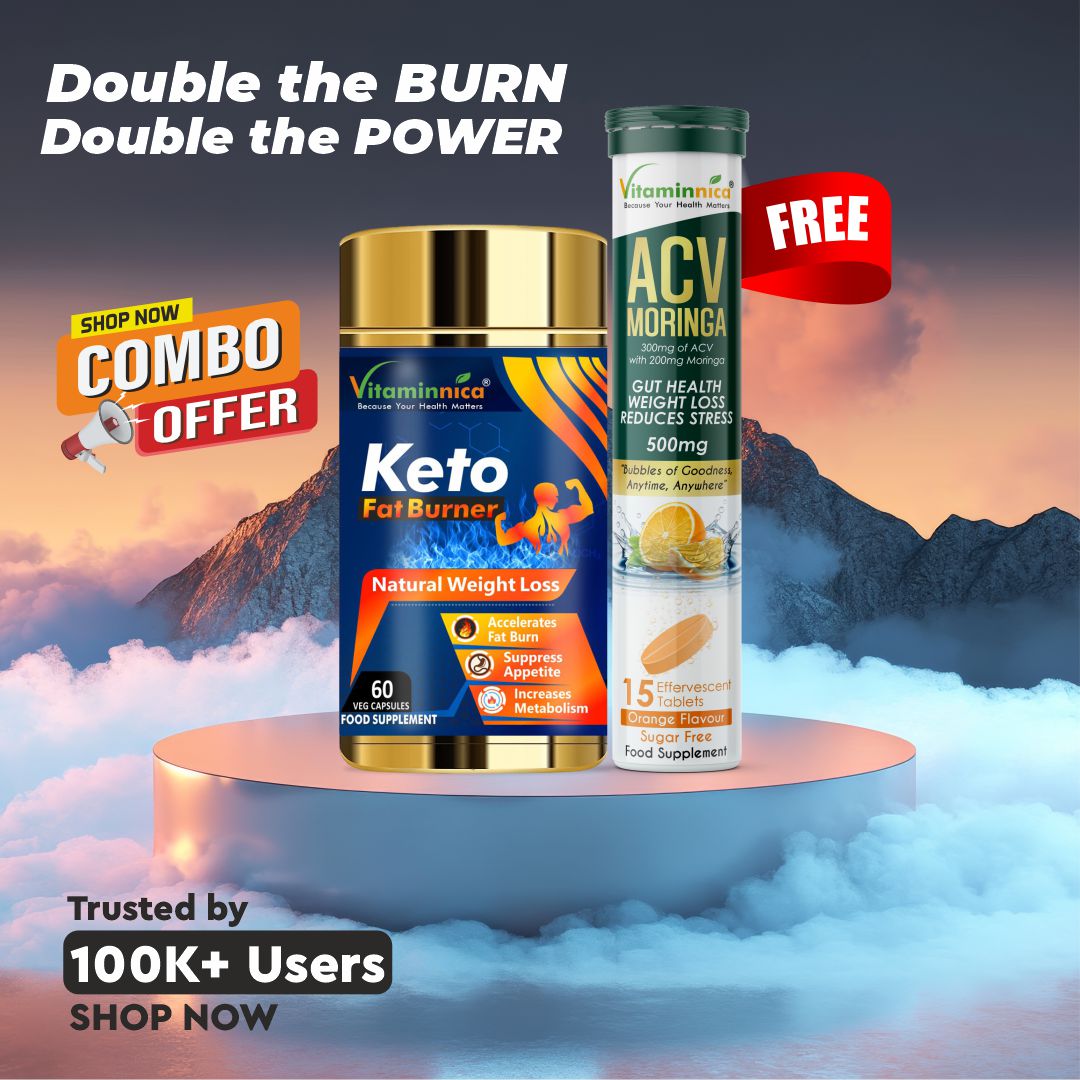 Vitaminnica Keto Fat Burner Capsules + ACV Moringa Effervescent Tablets | Advanced Weight Management Combo | Apple Cider Vinegar, Moringa, Green Tea, L-Carnitine, CLA & Garcinia | Boosts Metabolism, Detox & Energy | 60 Capsules + 20 Tablets