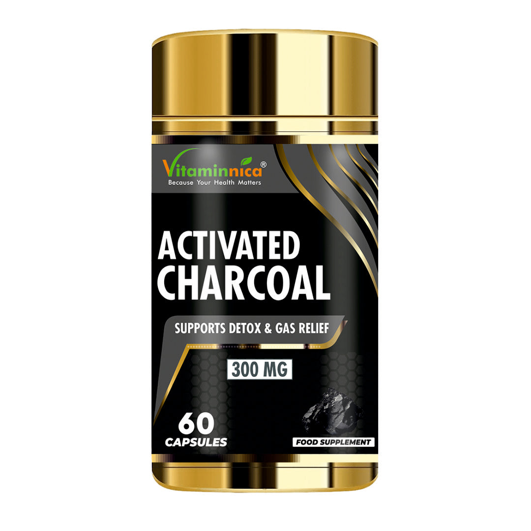 Vitaminnica Activated Charcoal 300mg- Supports Detox & Gas Relief- 60 Capsules