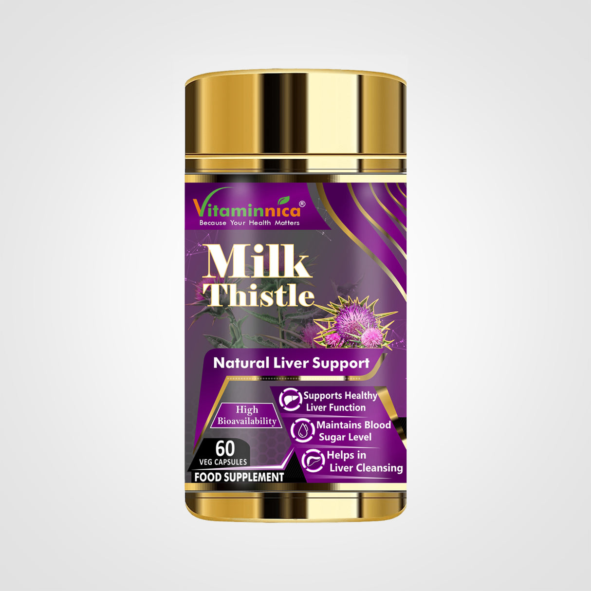 Vitaminnica Milk Thistle- Natural Liver Support- 60 Capsules