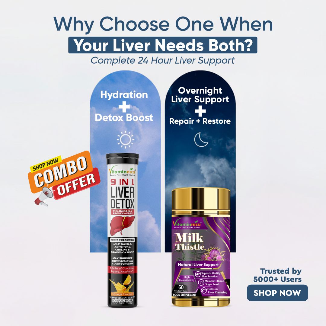 Vitaminnica Complete Liver Health System - Daily Synergy Bundle Combo- Milk Thistle 60 Capsules + 9in1 Liver Detox 20 Effervescent Tablets