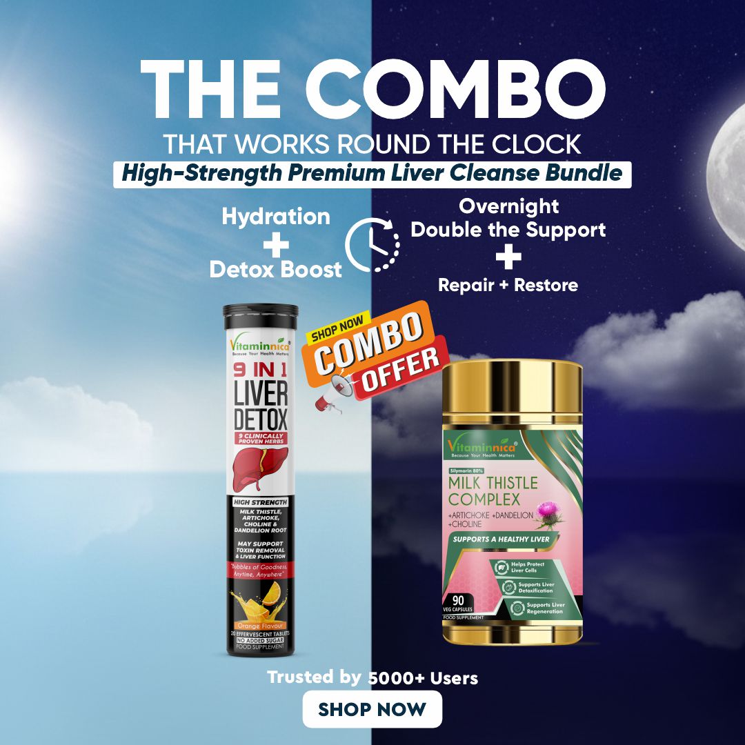 Vitaminnica High Strength Liver Cleanse Combo | 9in1 Liver Detox Effervescent + Milk Thistle Complex Capsules | Daily Liver Cleanse, Detox & Digestive Support