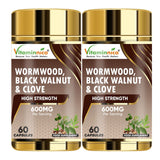 Vitaminnica Wormwood Black Walnut and Clove Capsules High Strength | 3 in 1 Herbal Gut Cleanse & Intestinal Microbiome Balance Complex | 60 Vegan Digestive Health Supplements
