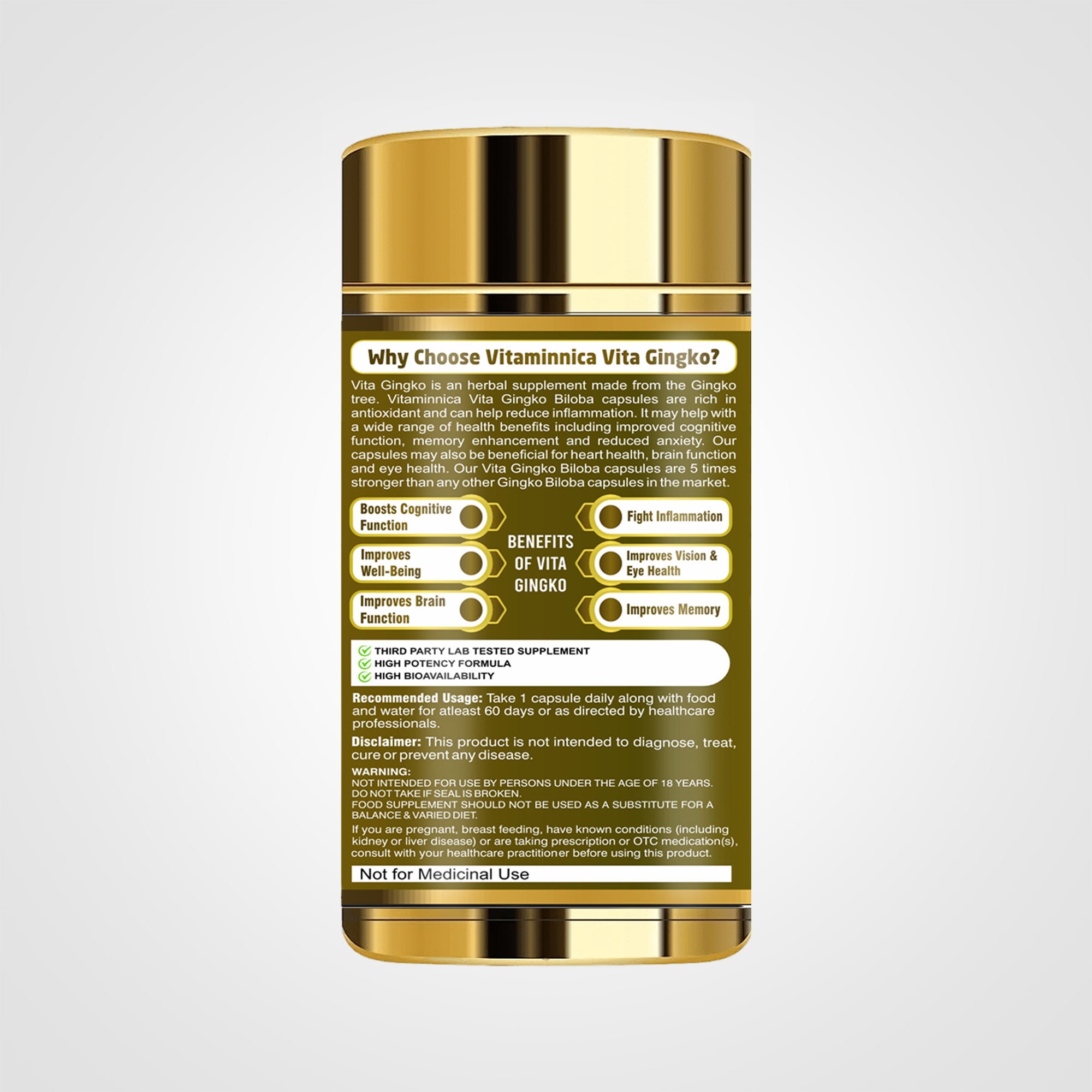 Pack De 3 Flacons Gingembre 500mg - 360 Capsules Total - Vita World - Fabriqué En Allemagne