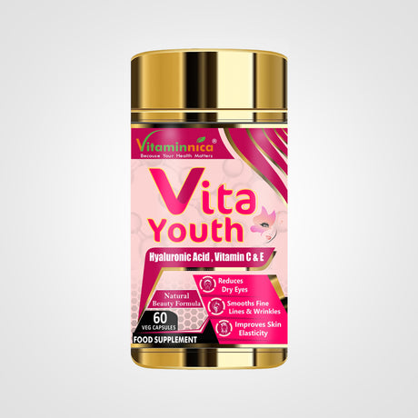 Pink tub of Vitaminnica Vita Youth Natural Beauty Support - 60 Capsules - Aiding in Natural Beauty Enhancement