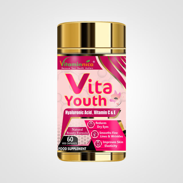 Pink tub of Vitaminnica Vita Youth Natural Beauty Support - 60 Capsules - Aiding in Natural Beauty Enhancement