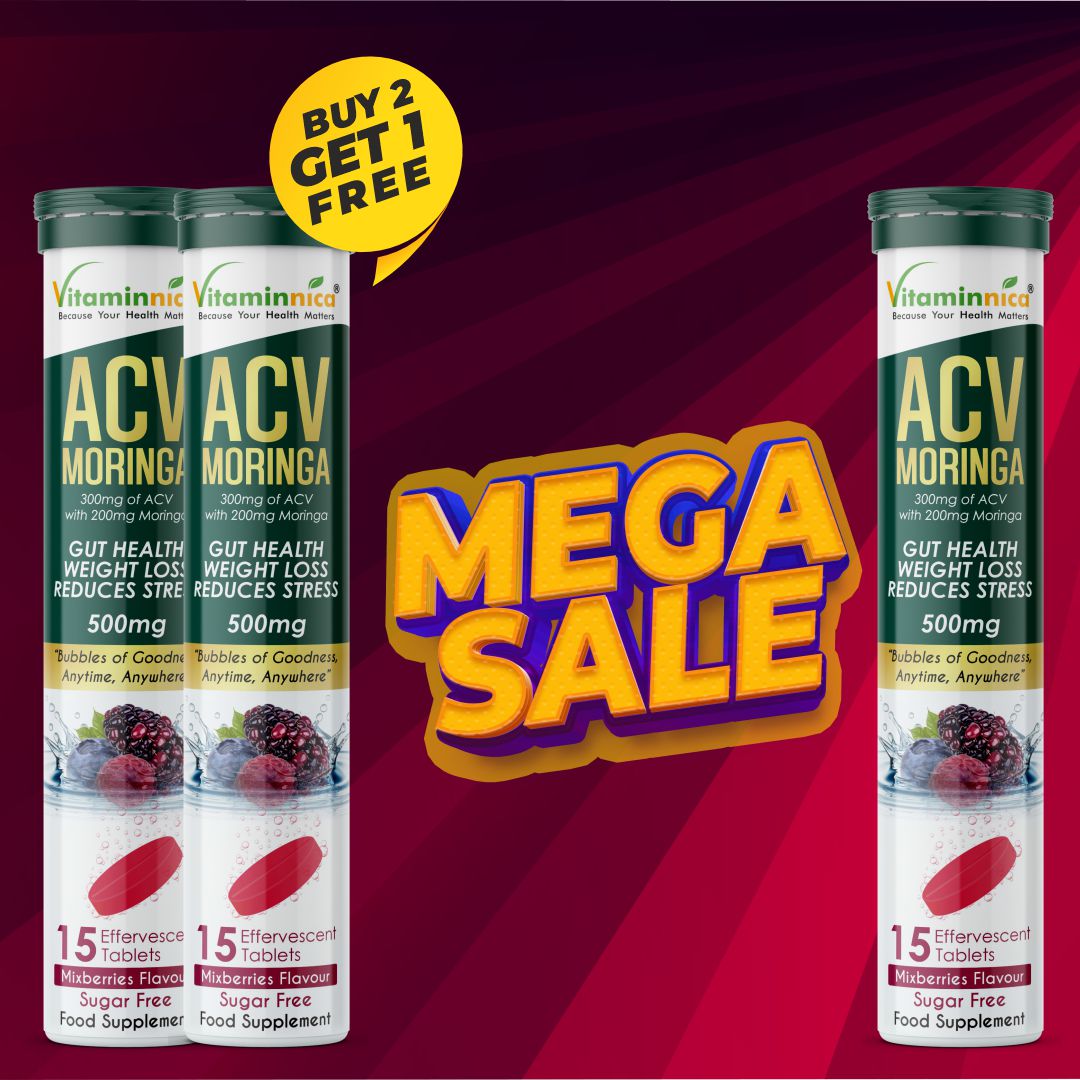 Vitaminnica ACV Moringa Effervescent- 15 Tablets Mixberries Buy 2 Get 1 Free | Supports Digestion, Detox & Weight Management