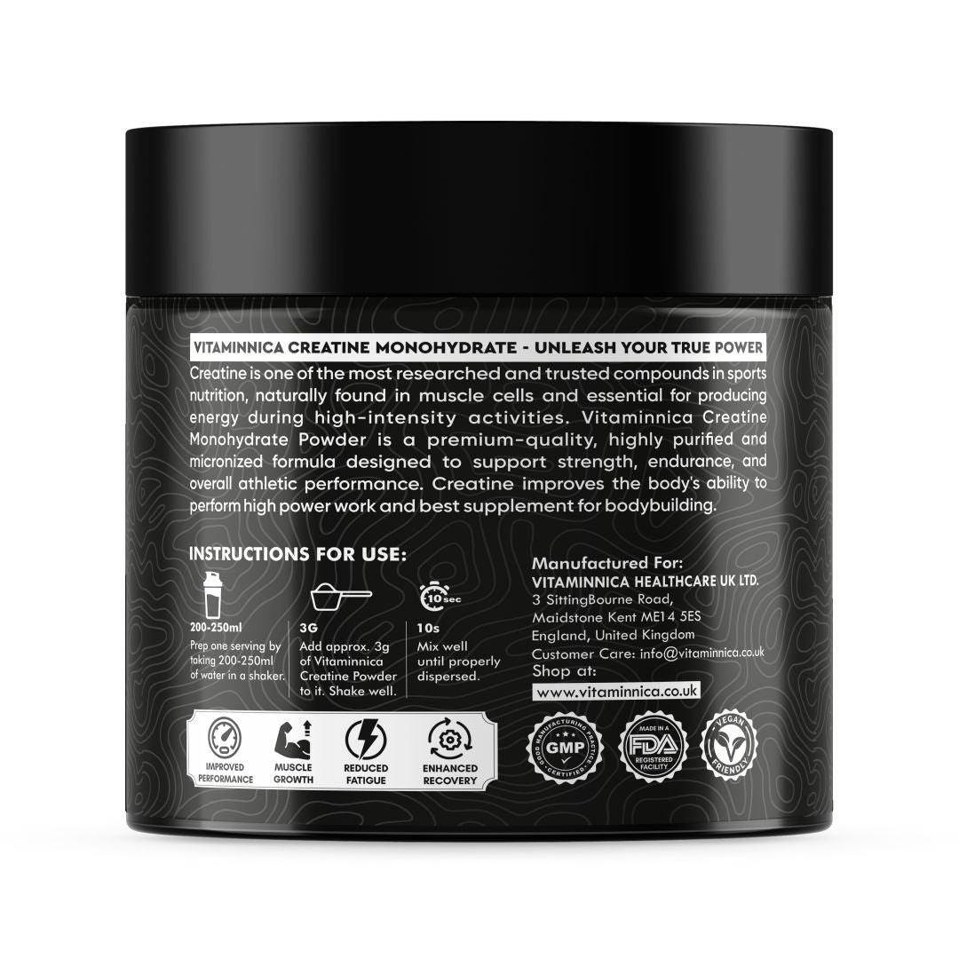 Vitaminnica Pure Creatine Monohydrate Powder- 33 Servings High Strength Formula for Men & Women | Premium Pre Post Workout Fitness Shake Supplement