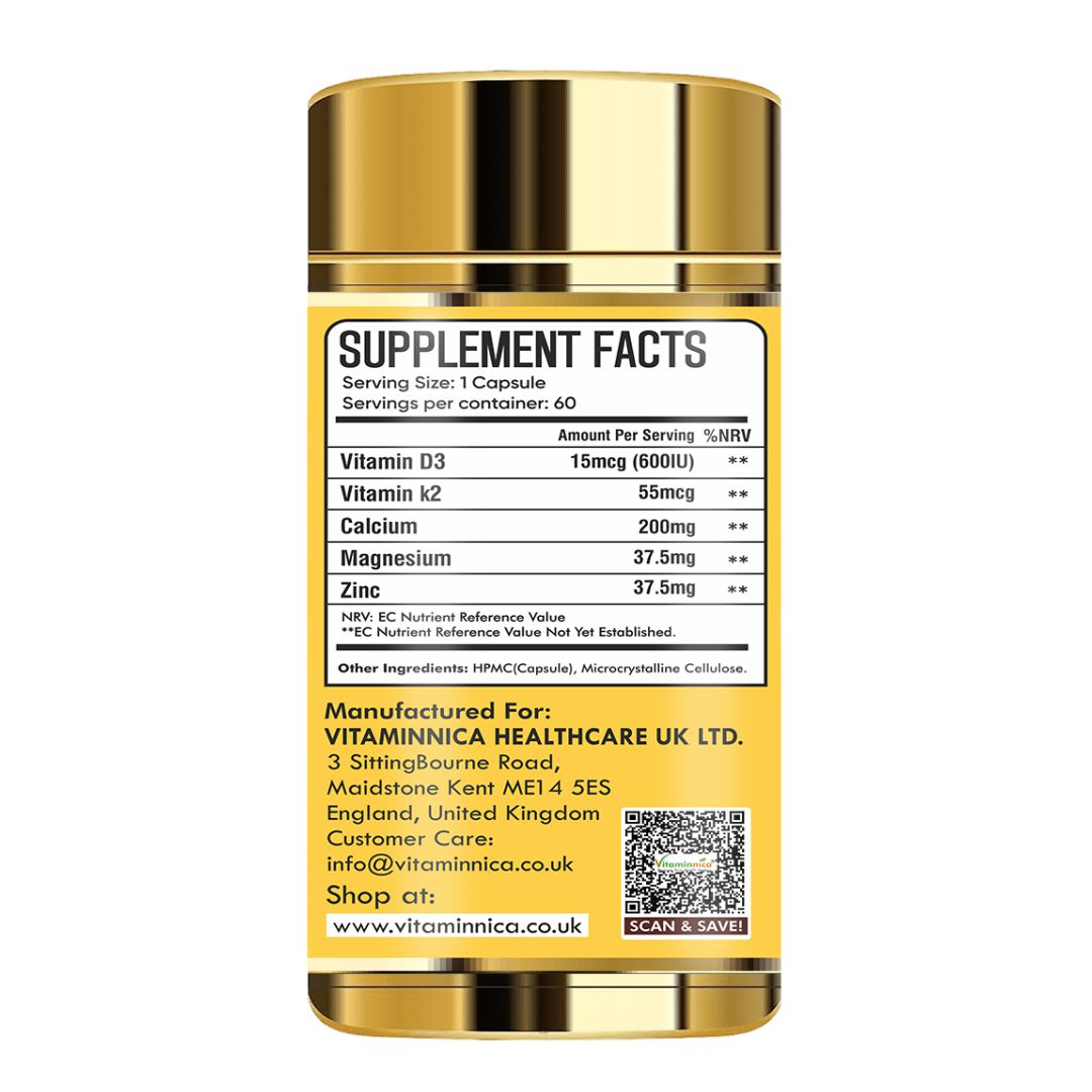 Vitaminnica Vitamin D3+K2 – Verbessert die Knochengesundheit – 60 Kapseln