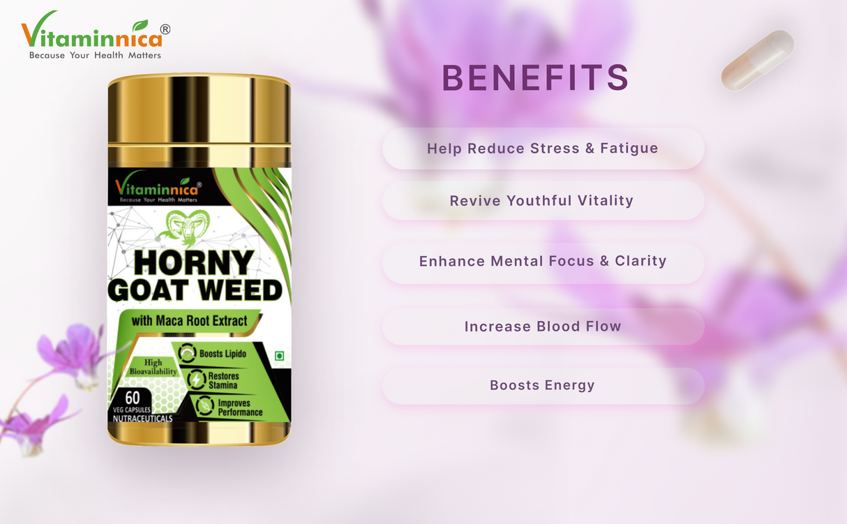 Vitaminnica Horny Goat Weed with Maca Root Extract | Supports Strength, Stamina & Performance | 60 Capsules - vitaminnicahealthcare